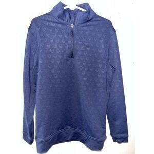 Peter Millar Boys 7/8 Small Blue Skull Print 1/4 Zip Quarter Zip Pullover Light
